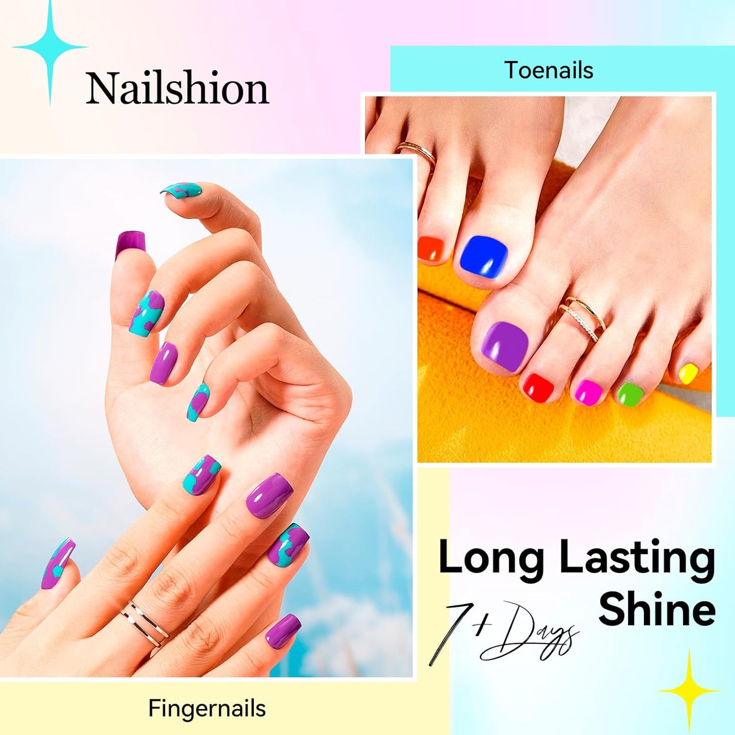 Rainbow Nail Polish Set - 10ml, 16 Colors | Air Dry, Base & Top Coat, Remover Pads for Nail Art Lovers