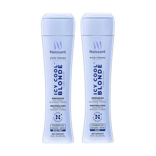 Icy Cool Blonde Purple Shampoo & Toning Mask Set - Neutralizes Yellow & Brassy Tones | Hyaluronic Acid & Biotin | 2 x 10.1 Fl Oz