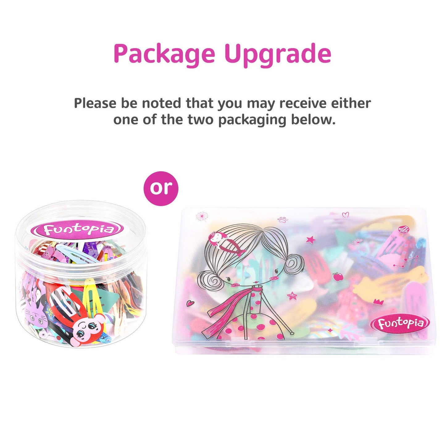 Funtopia Hair Clips for Girls - 100 Pcs No Slip Metal Snap Barrettes | Cute Candy Color Cartoon Designs