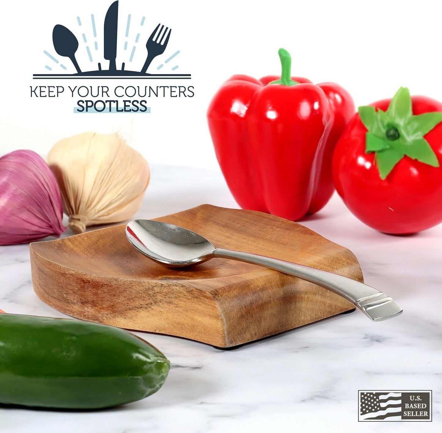 Wooden Spoon Rest - Kitchen Utensil Holder for Spatulas & Cooking Tools | 5.08 x 3.86 Inches