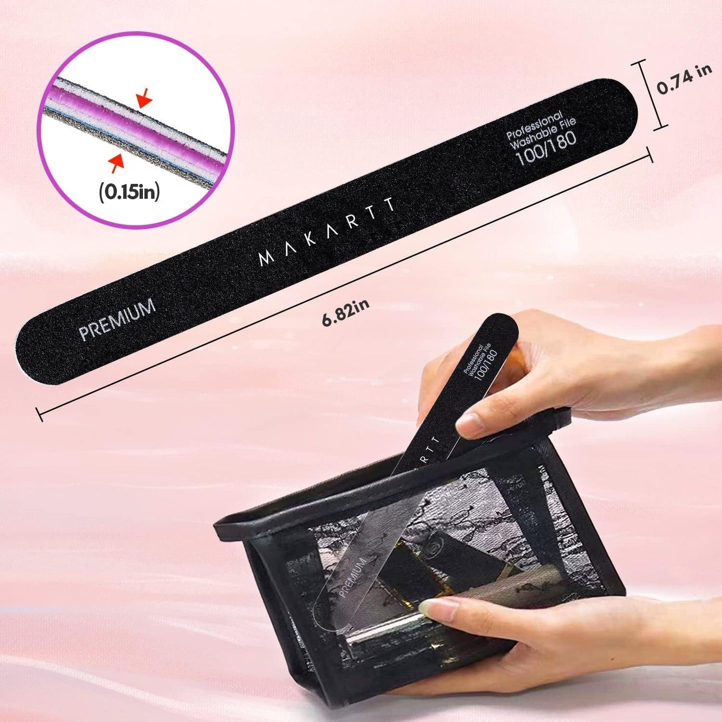 Professional Nail File Set - 100/180 Grit Emery Boards for Acrylic & Gel Removal | 10pcs Double-Sided Black Filer