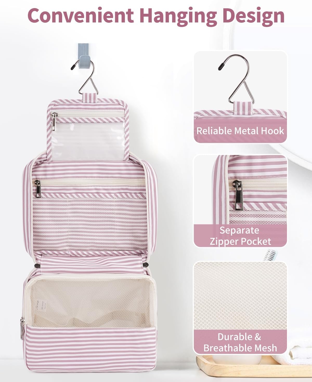 Narwey Small Hanging Travel Toiletry Bag - Stylish Organizer for Makeup & Toiletries | Ideal for Women & Girls