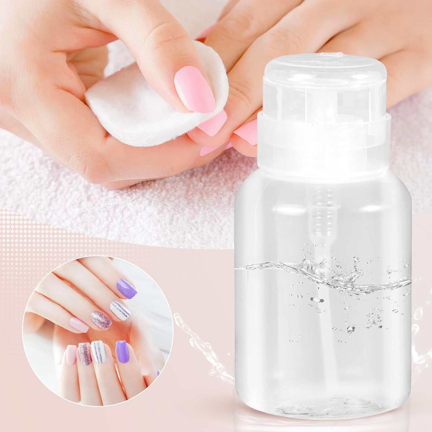 Nail Polish Remover Pump Dispenser - 2 Pack Acetone Safe ABS Bottles | 200ml (6.8oz) Lockable Flip Cap