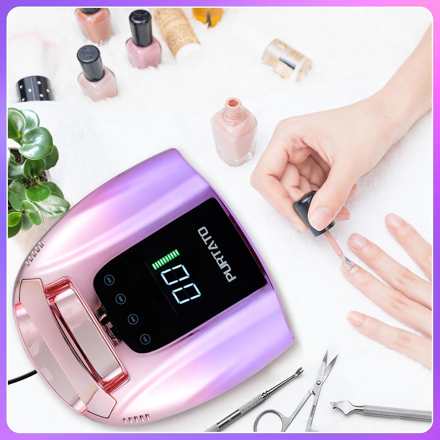 Professional 96W UV LED Nail Lamp - Cordless, Portable Design | Gradient Purple, 4 Timer Settings
