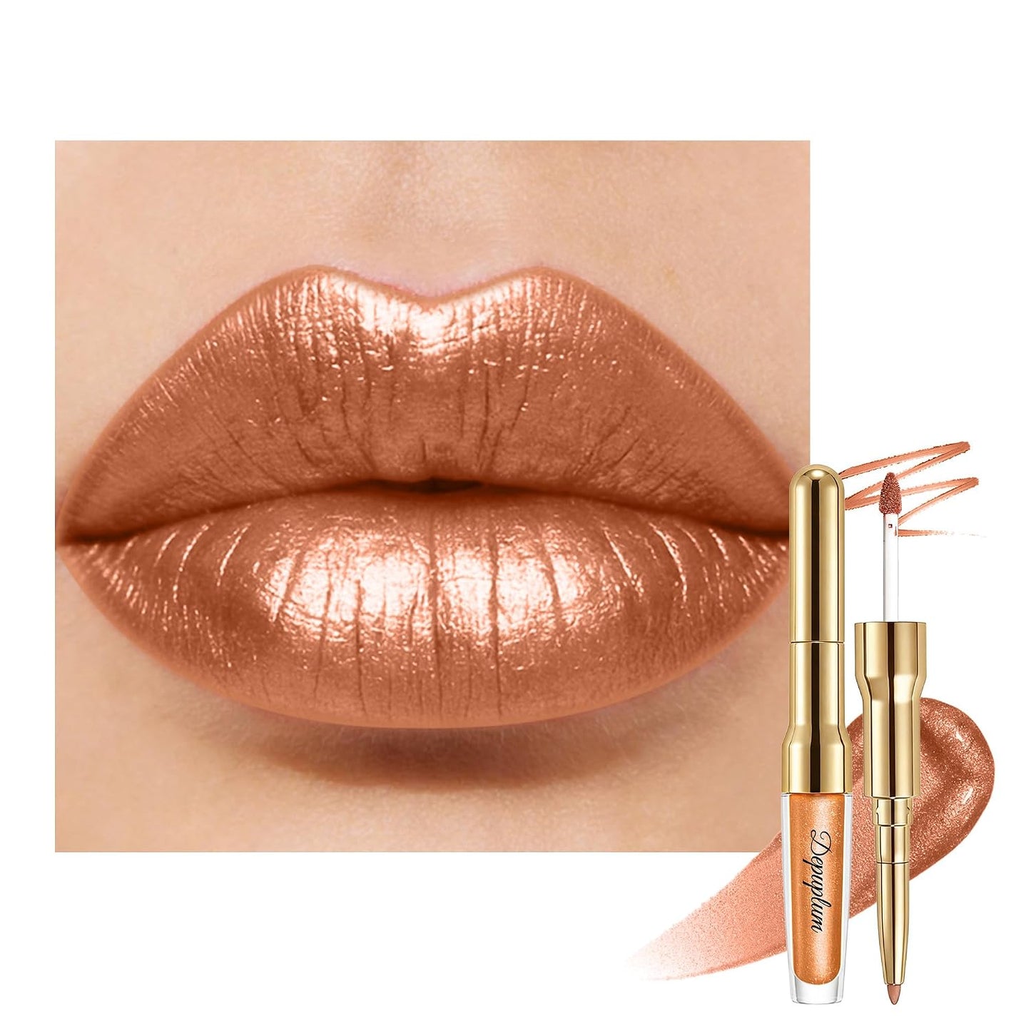 Pink Metallic Lipstick & Lip Liner Combo - Waterproof, Smudgeproof Shimmer Finish | Long Lasting Nude (GB24 Mauve Babe)