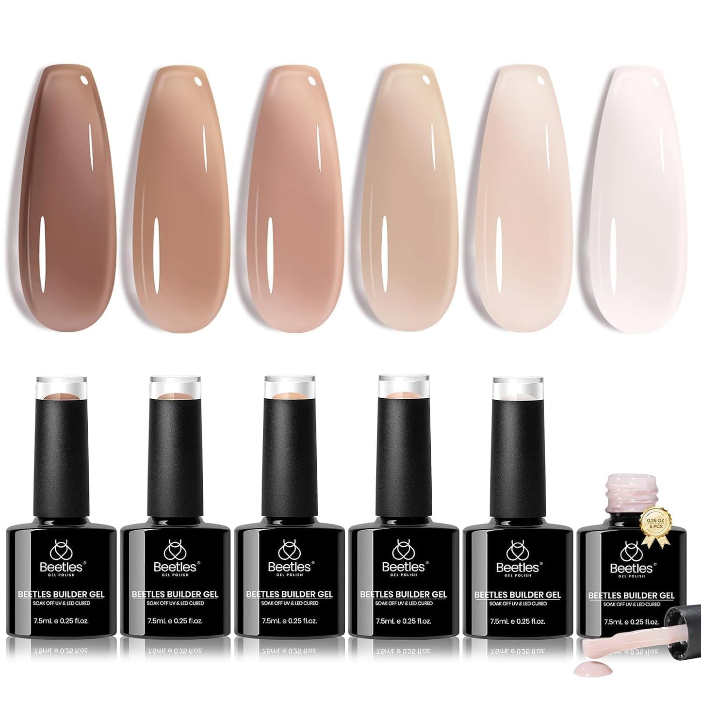 Beetles Builder Gel Set - HEMA-Free Nail Extension Gel | 6 Peach Colors, 8-in-1 Strengthening Formula for DIY Nail Art