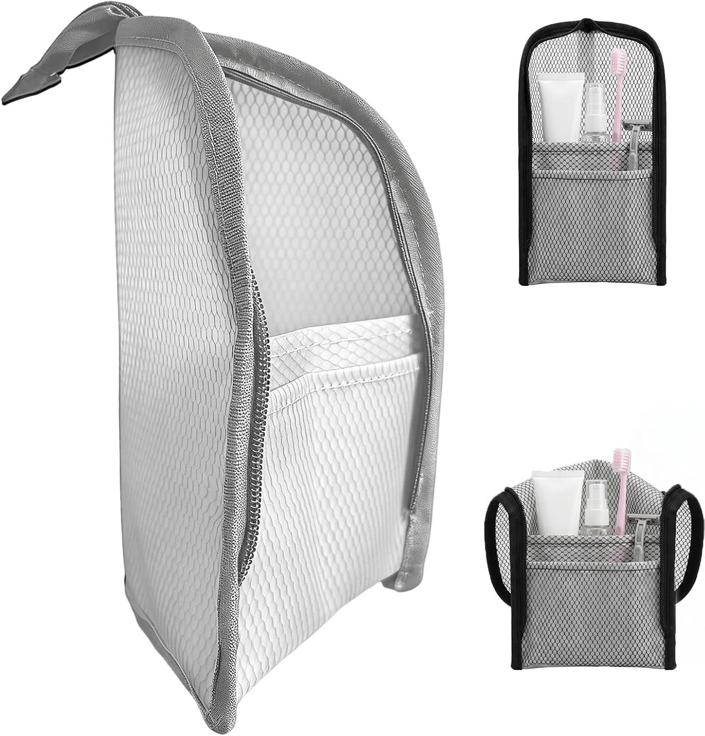 Portable Travel Toiletry Bag - Waterproof EVA Mesh Hanging Organizer | Lightweight Makeup Bag (Grey)