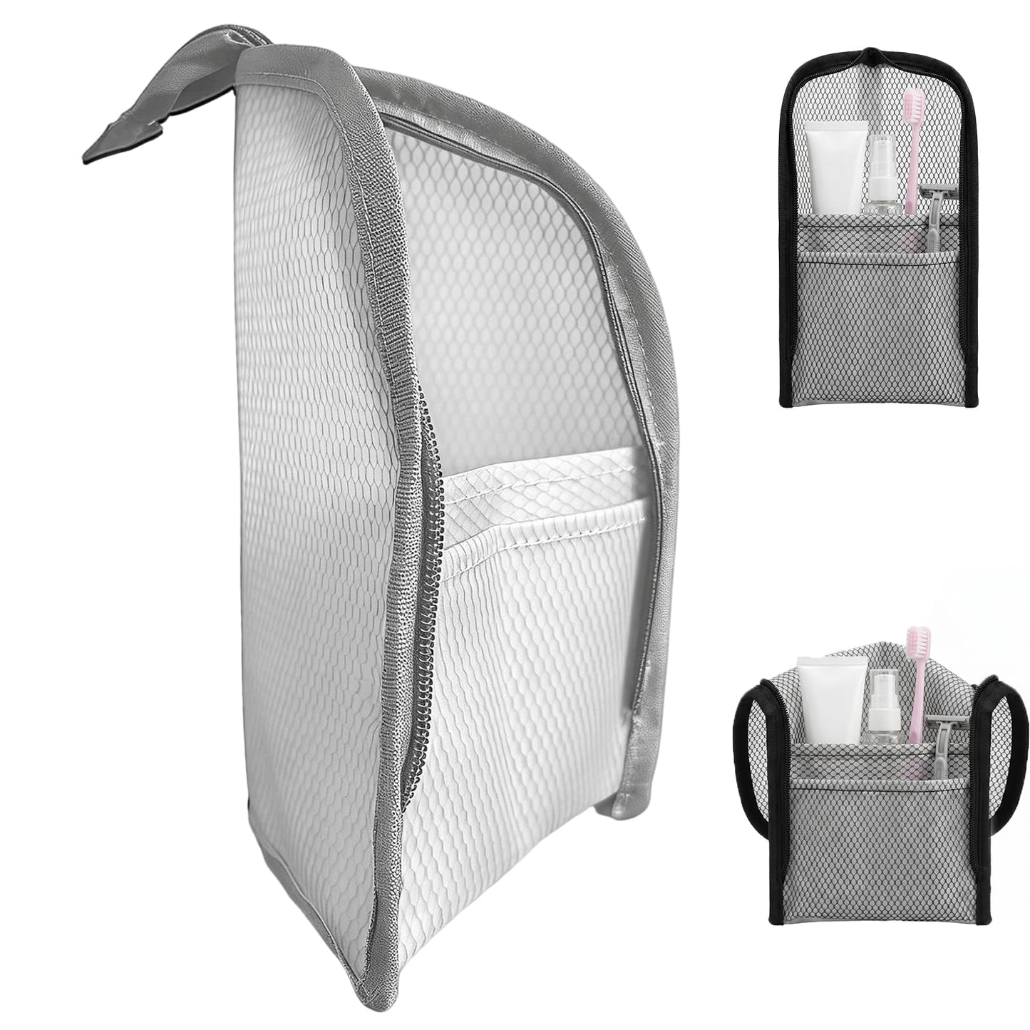 PZAHYAW Standing Toiletry Bag, Portable Lightweight Travel Toiletry Bag, Waterproof EVA Mesh Travel Makeup Bag, Hanging Cosmetic Organizer for Bathroom, Travel (Grey)