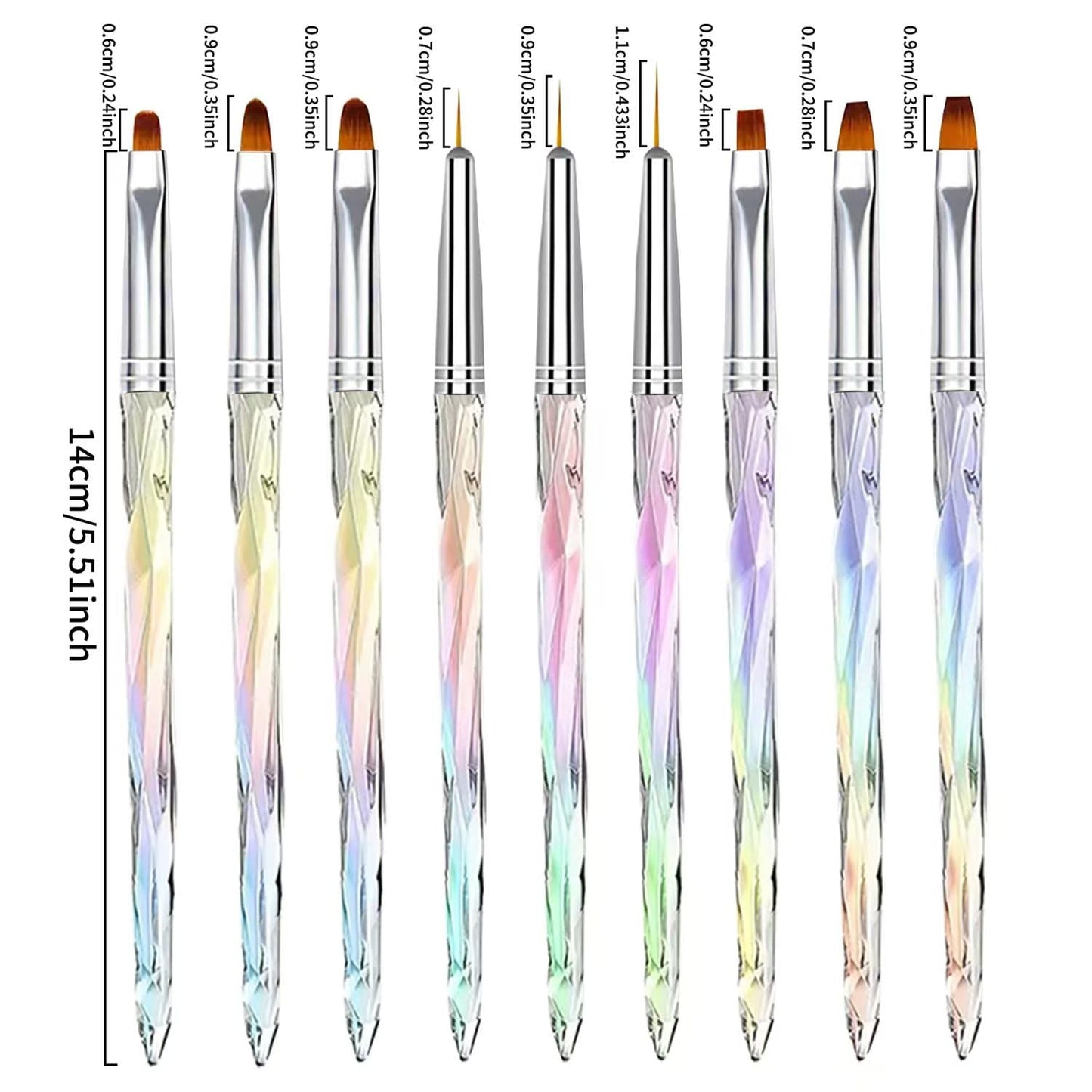 9PCS Nail Art Brush Set, Gel Polish Painting Brushes with Oval, Flat and Liner Brushes, Professional Nail Design Tools for Builder Gel, French Tip, Nail Painting and DIY Manicure
