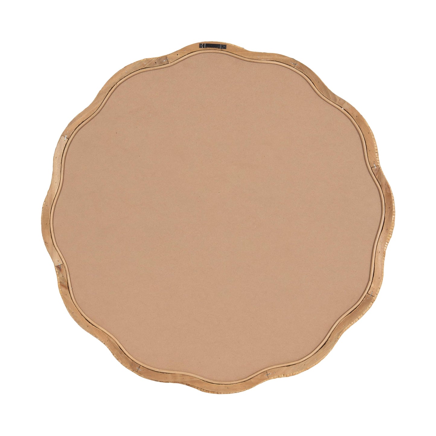Kate and Laurel Rahfy Boho Scalloped Round Rattan Mirror; 26 Inch Diameter; Natural Wood; Decorative Round Wavy Mirror with Authentic Rattan Frame for Boho Wall Decor
