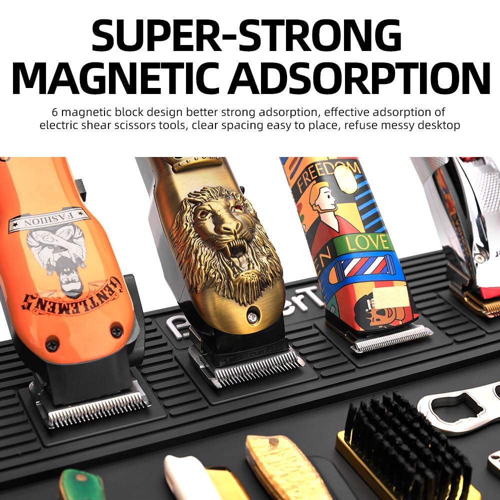 Magnetic Barber Mat with 6 Magnets - 19.3"x12.6" Non-Slip Tool Organizer for Clippers, Station Table Pad | Barber Mats for Grooming, Salon & Home Use