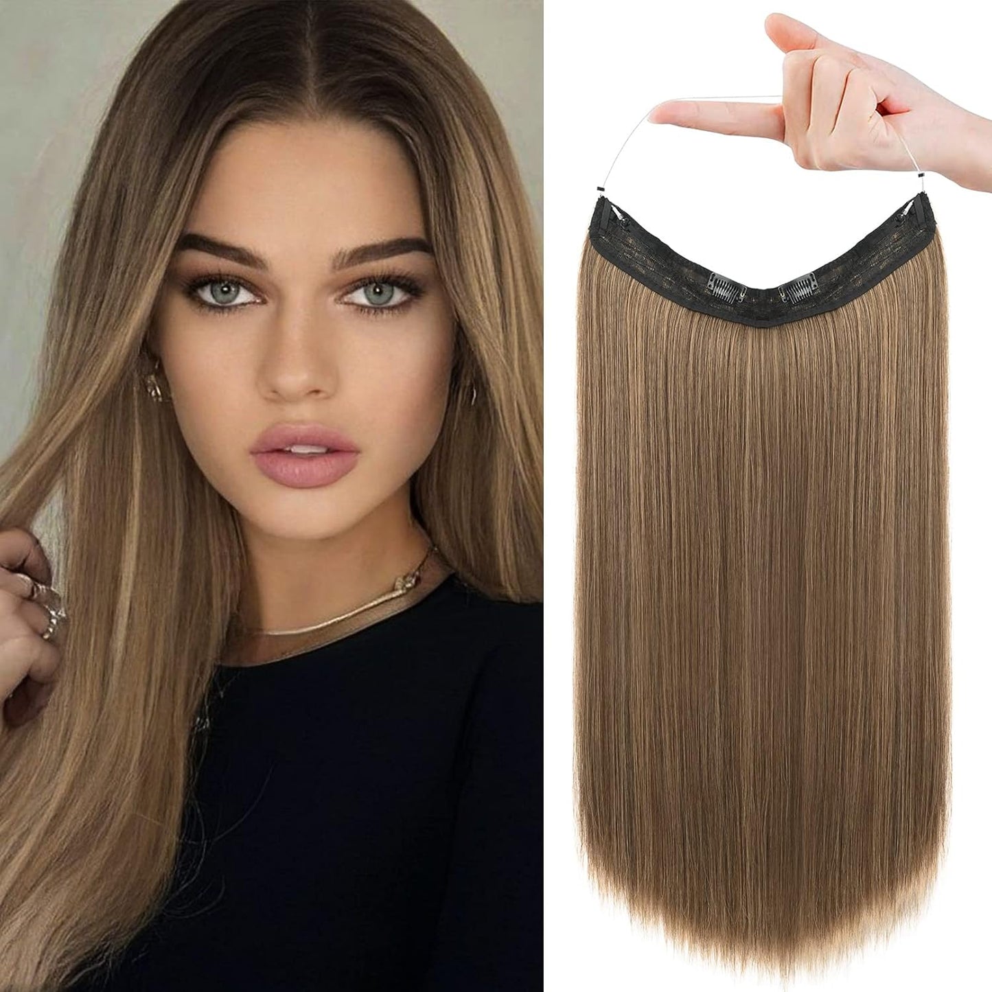 Invisible Wire Hair Extensions - Adjustable Transparent Headband | 24 Inch Dark Blonde Secret Hairpiece for Women