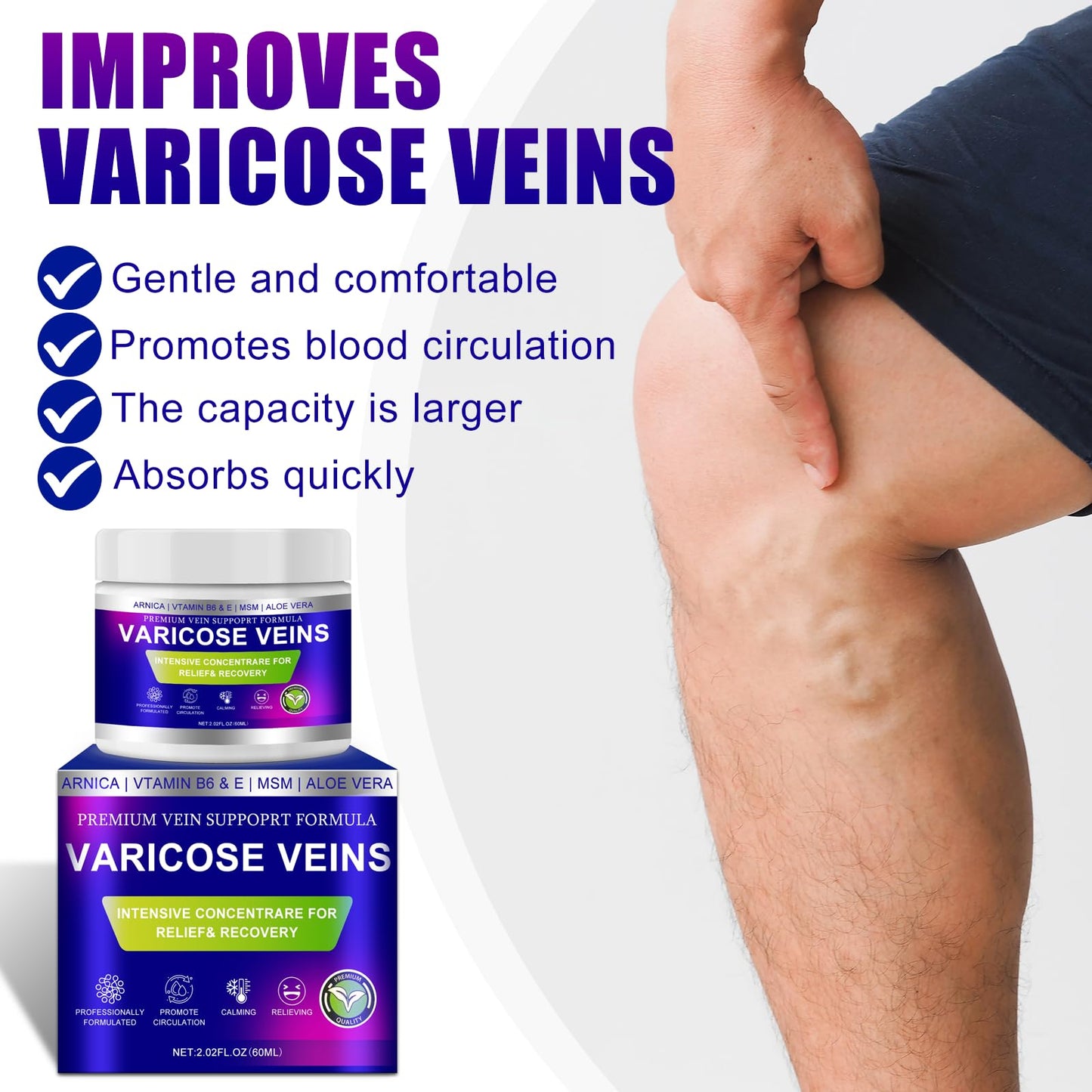 Yongsenina Varicose Veins Cream, Vein Cream & Spider Veins Treatment for Legs, Improves Blood Circulation and Relief From Heavy Fatigued Leg, Refreshing and Non-Sticky, 1Pack