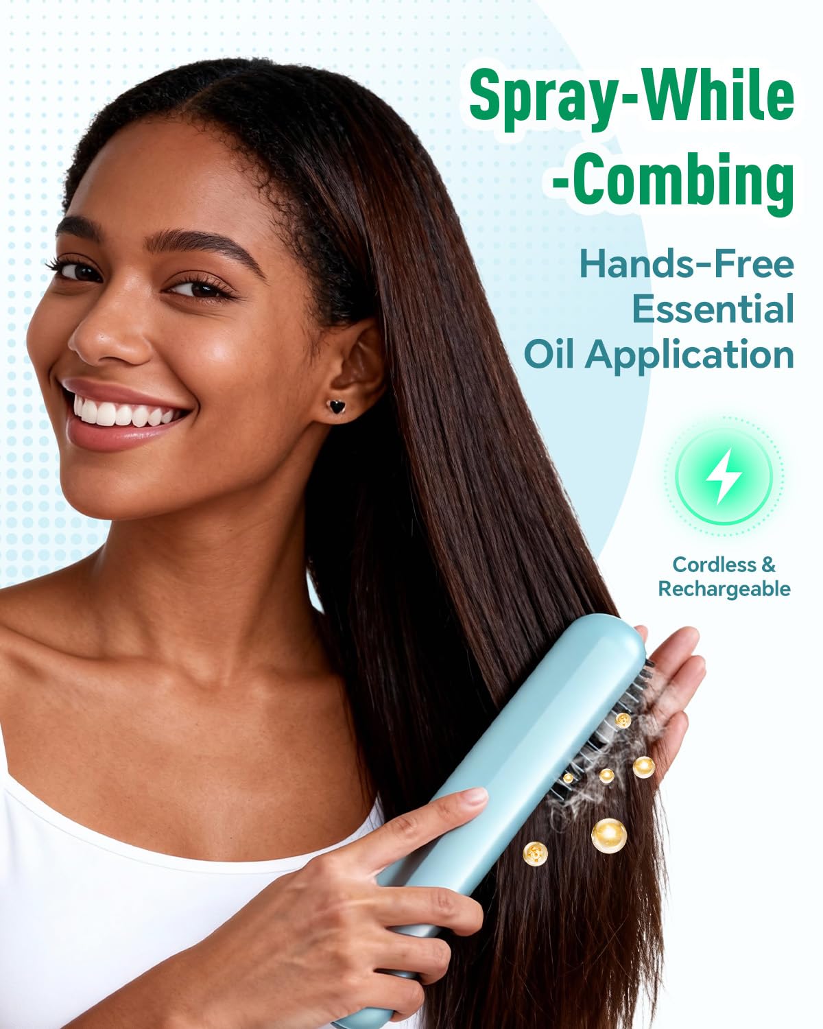 BONNET QUEEN Multifunction Electric Mist Hair Brush for Curly Hair, Hair Oil Applicator & Scalp Massager, Deep Conditioning, Frizz Control, Cordless Hairbrush for Home & Travel, Green