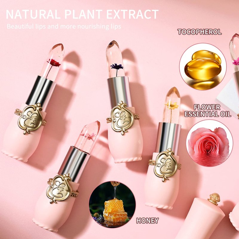 Flower Jelly Lipstick Set - 3 Pcs Color Changing Moisturizing Balm | Long Lasting Hydration & Nutrients
