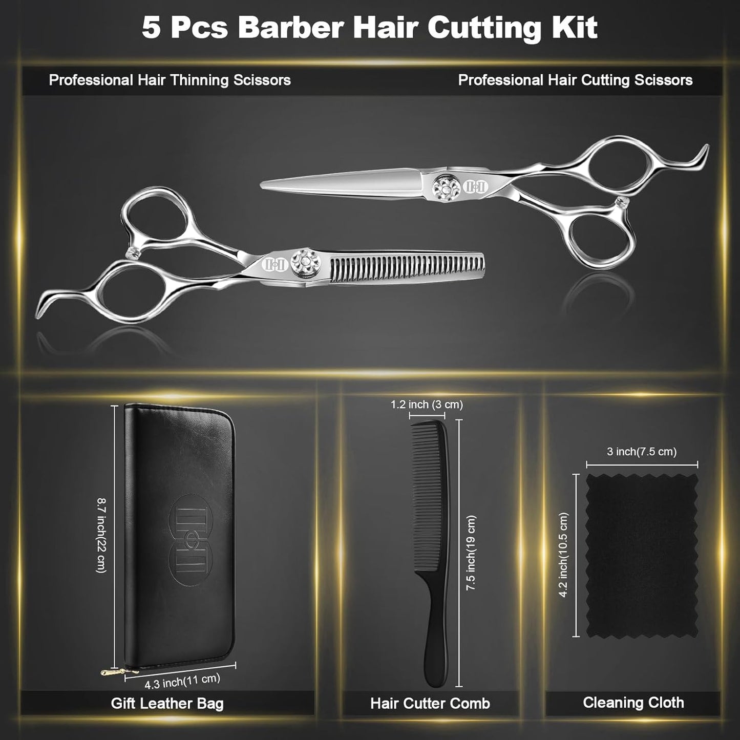 Professional Hair Cutting Scissors Kit - 440C 6.7 Inch Barber Shears Set | Hairdressing & Beard Trimming