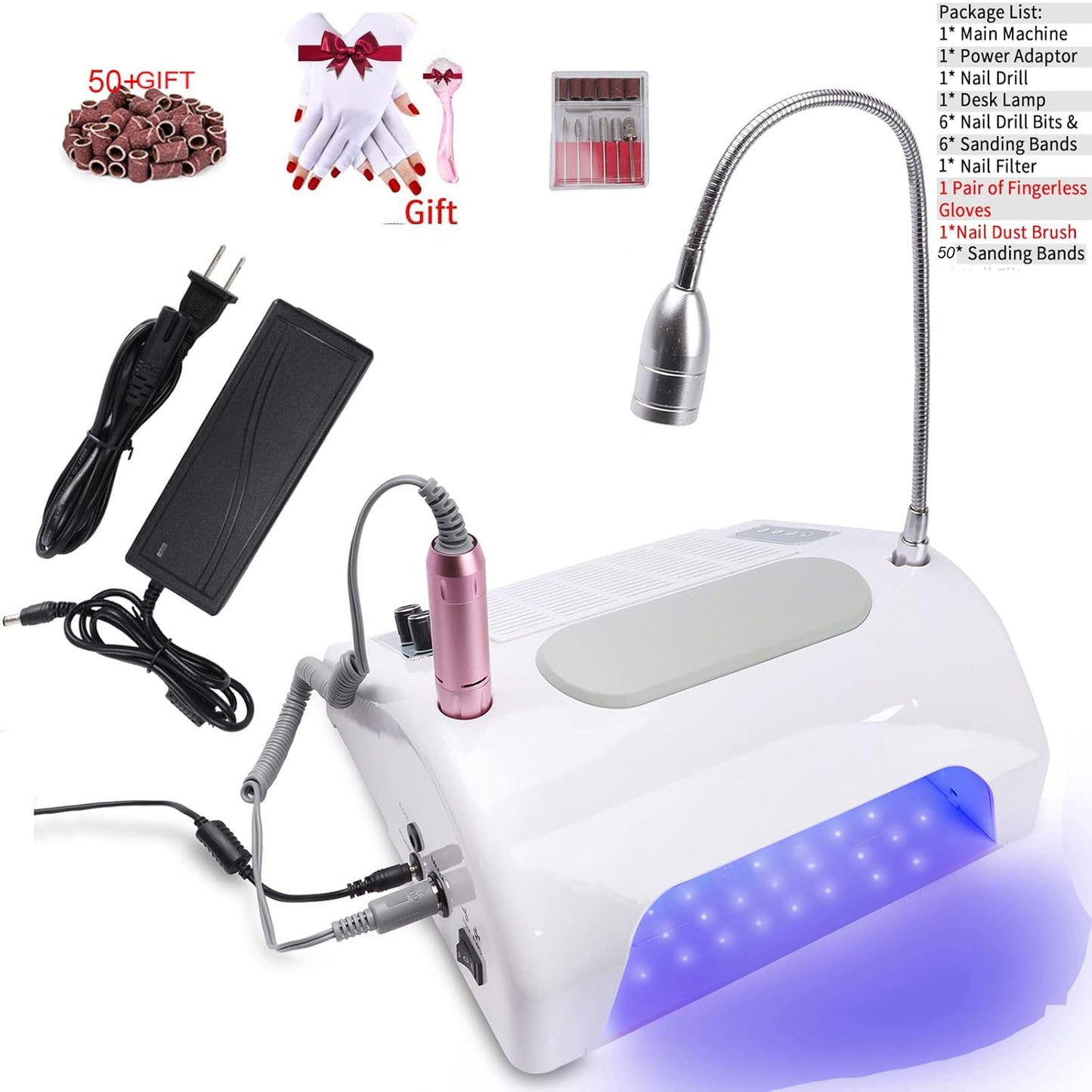 Nail Dust Collector Vacuum - 40W Multifunction Nail Art Machine | 30000 RPM Drill, UV LED Lamp & Hand Cushion