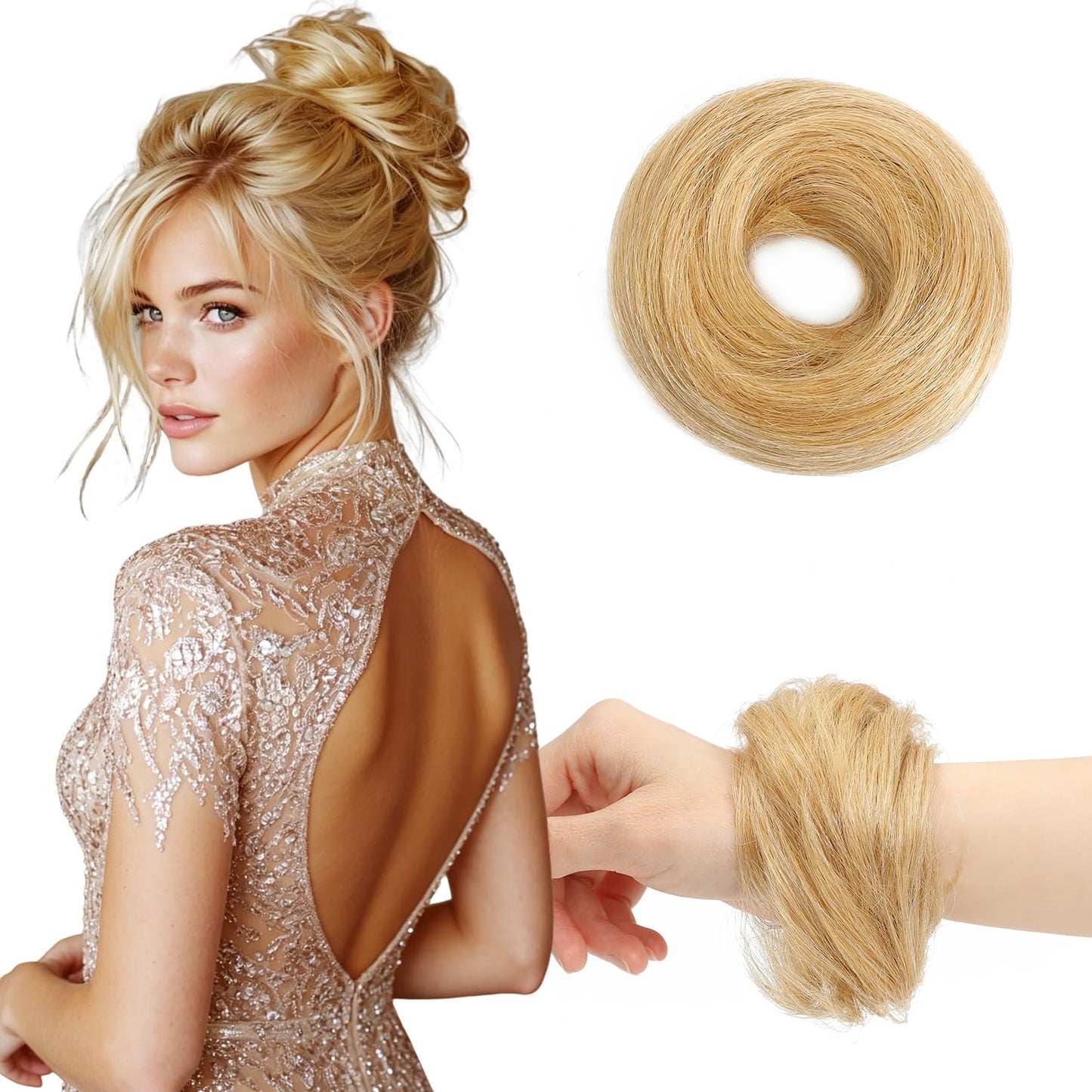 Messy Bun Hair Piece - 100% Human Hair Fluffy Donut Updo Extensions | 2Pcs Natural Black