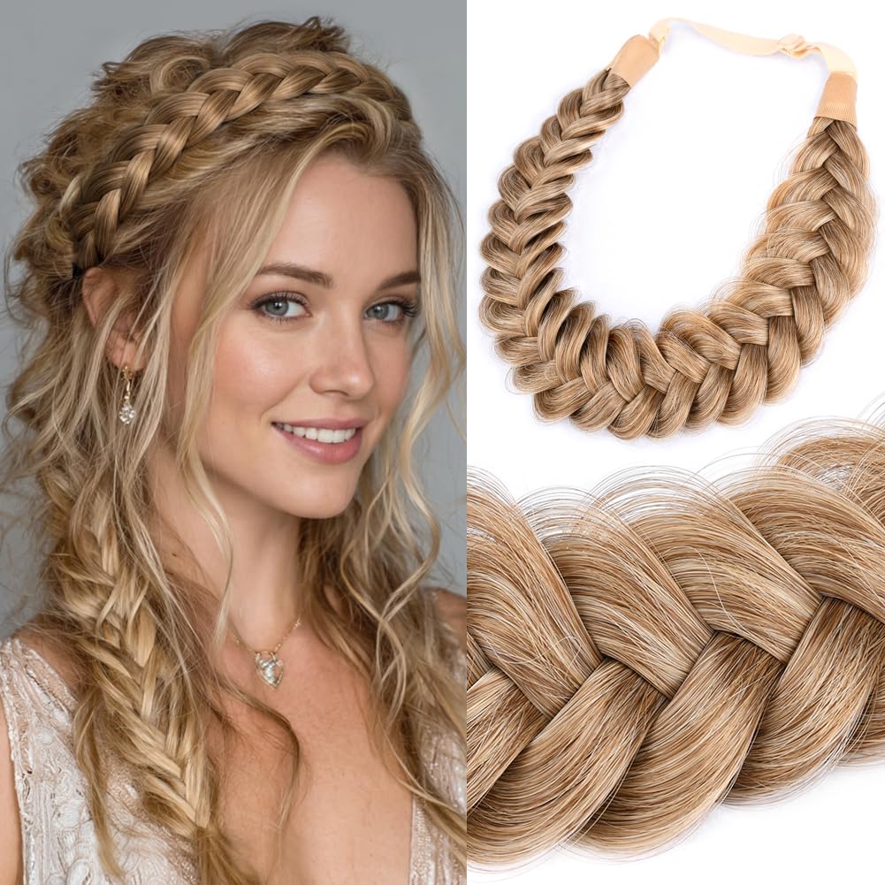 Messy Wide 2-Strand Synthetic Hair Braided Headband - Chocolate Toast | Stylish Hairpiece for Women & Girls