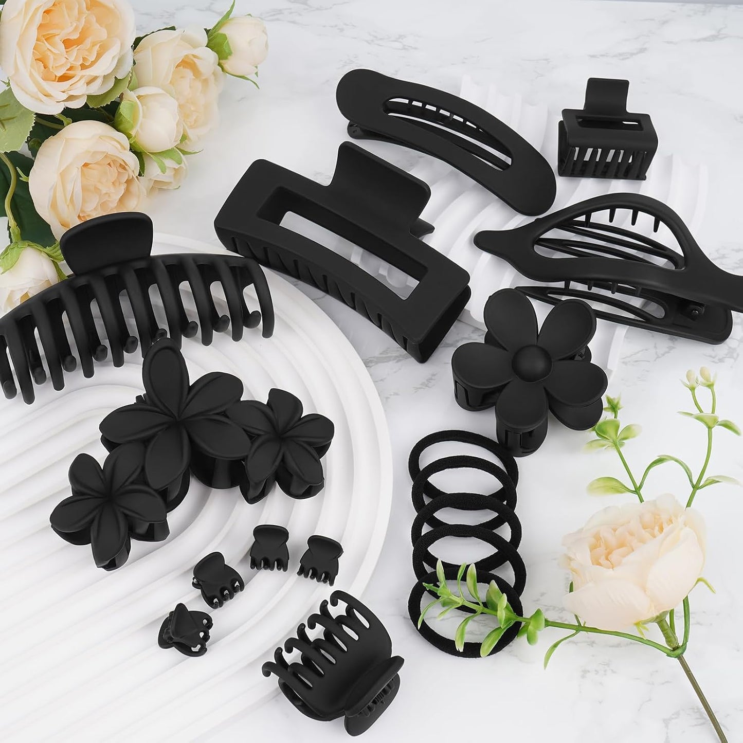 Hair Clips for Women - Non-Slip Strong Hold Jaw Claw Clips Set | 12-Pack for Thin, Thick & Curly Hair (Black)