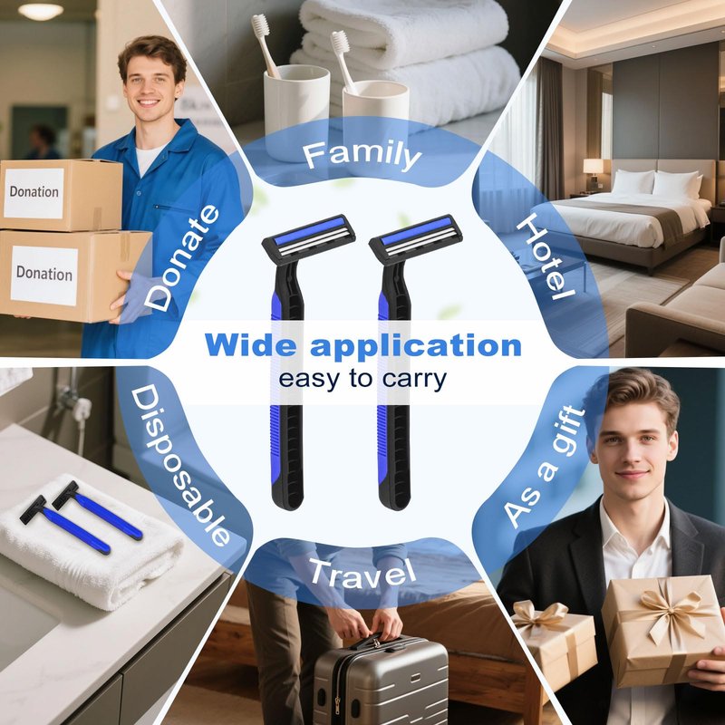 Fafortune Disposable Twin Blade Razors in Bulk, Individually Wrapped - Clear Safety Cap, For Homeless, Hotel, Airbnb, Travel (pack of 30,blue)