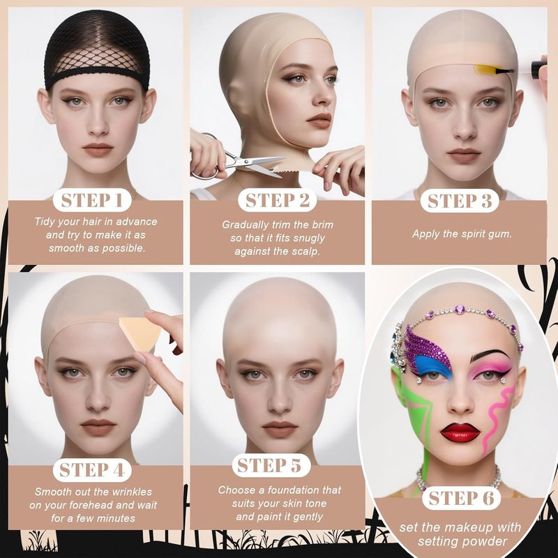 Realistic Latex Bald Cap - Halloween SFX Makeup Kit with Spirit Gum & Remover | Adult Cosplay Costume Set