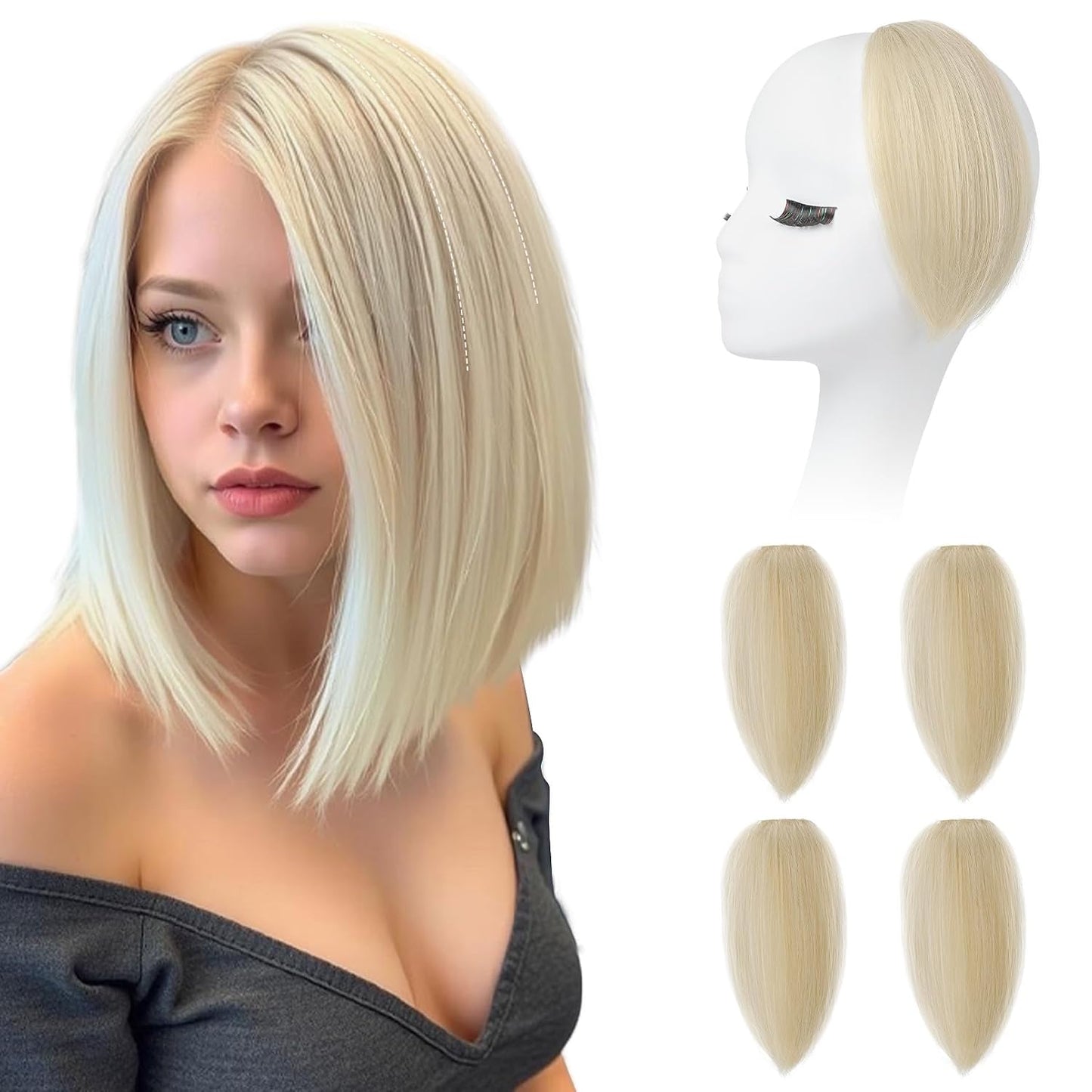 REECHO Clip In Hair Volumizer - Short Thick Hairpieces for Extra Volume | Light Brown with Blonde Highlights, 8 Inch (Pack of 2)