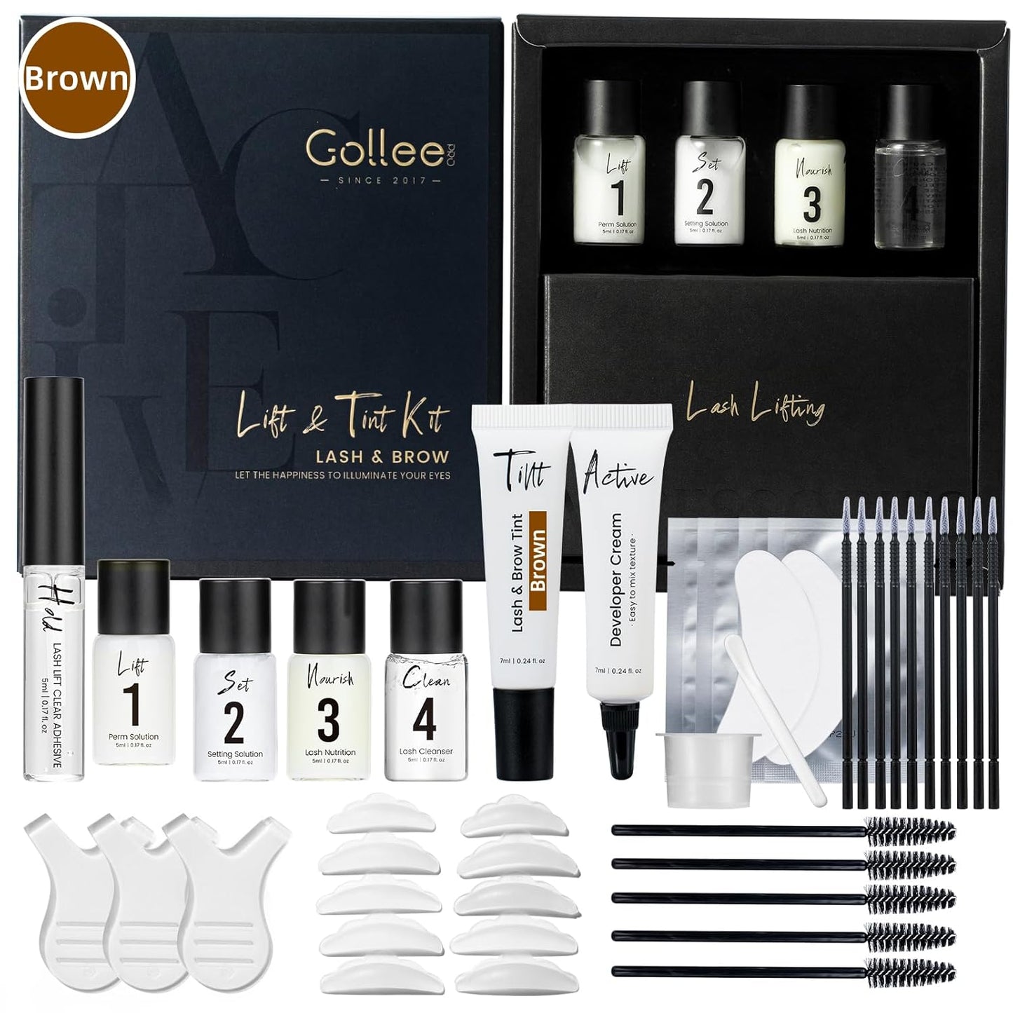 Lash Lift Kit - 4 in 1 Brow Lamination & Eyelash Perm Set | Salon Quality at Home, Long-Lasting Natural Brown Color