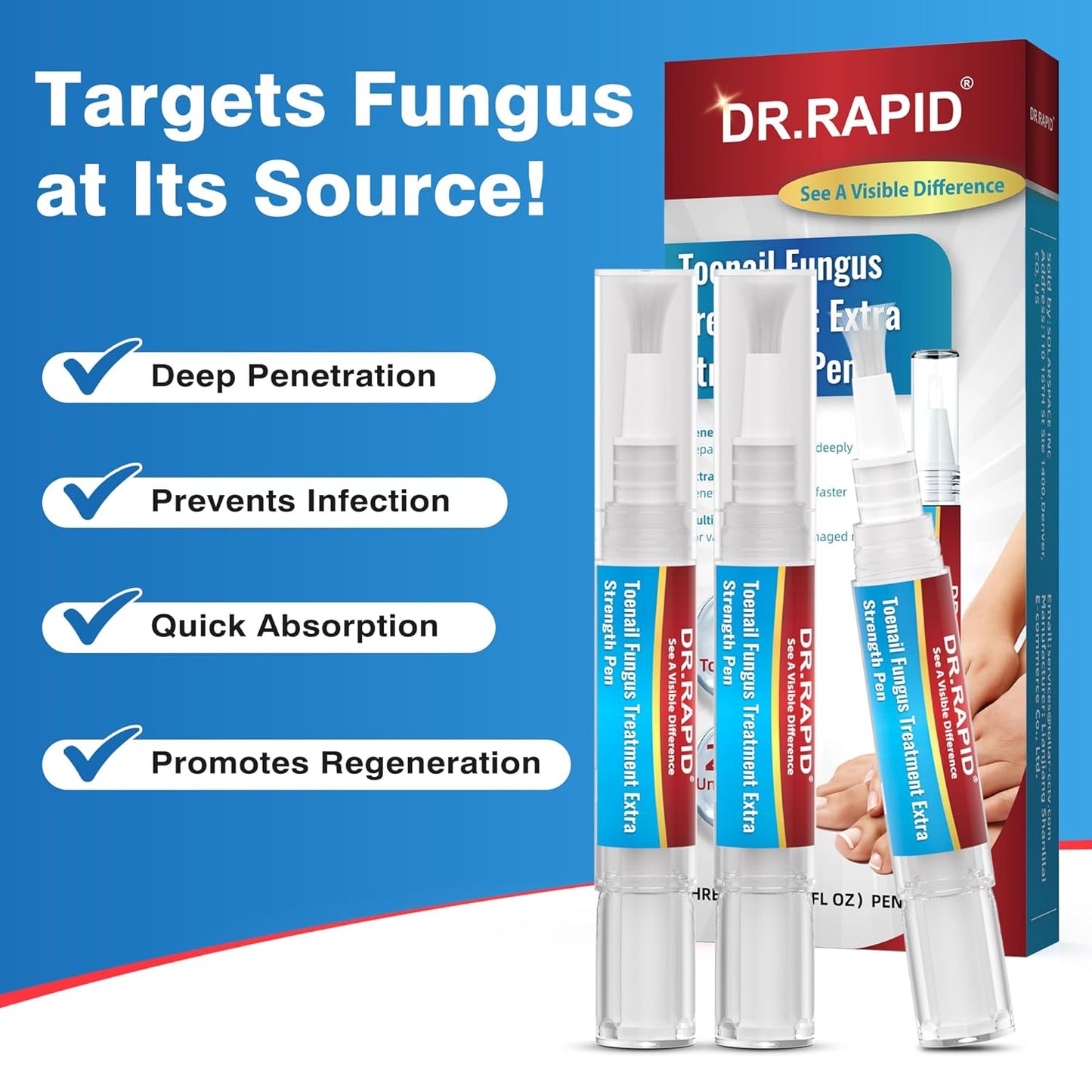 Toenail Fungus Treatment Pen - Extra Strength 25% Undecylenic Acid & Tolnaftate | 5ml - 3 Pack
