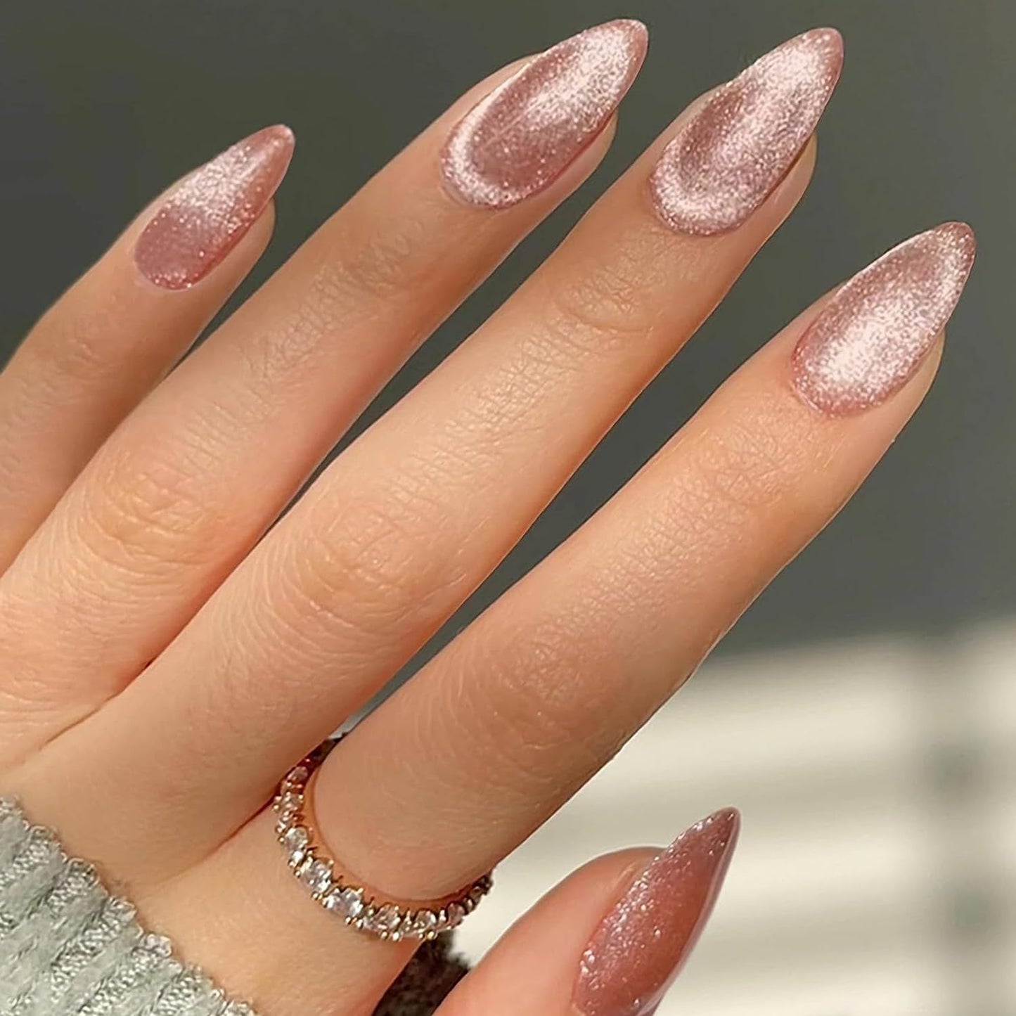 Dark Purple Magnet Cat Eyes Press-On Nails - Short Almond Shape | Handmade Jelly Gel Kit with Ombre Glitter