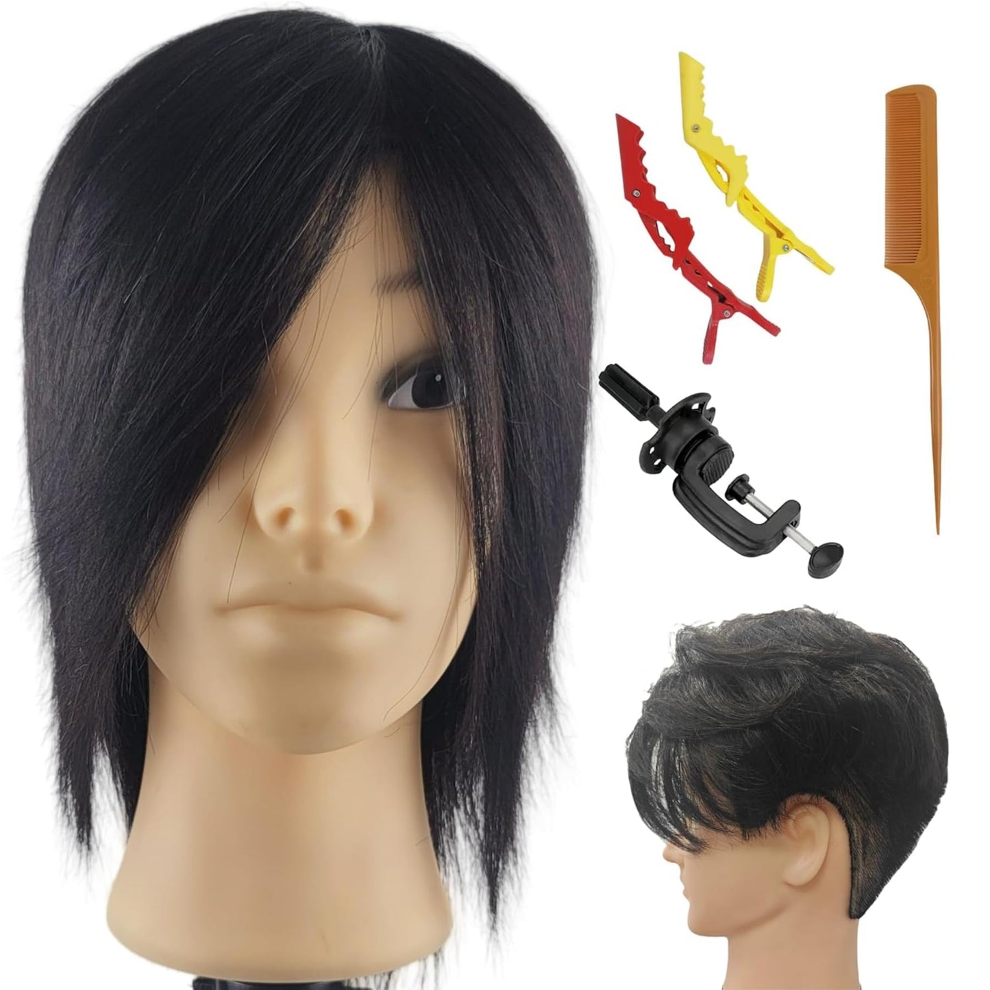 Mannequin Head Human Hair for Hair Styling, 12" Barber Mannequin Head Male