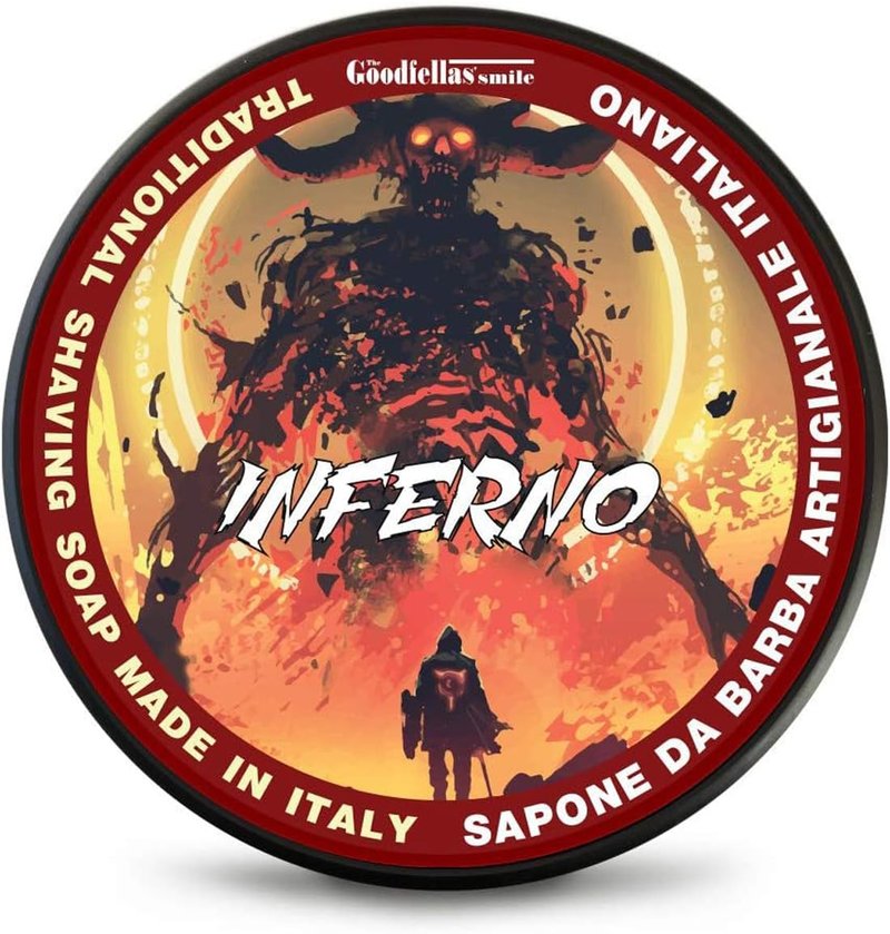 The Goodfellas’ Smile INFERNO (Leather, Cedar & Sandalwood) Italian Shaving Soap – Tallow-Based Soft Soap for Traditional Wet Shaving with Shave Brush & Razor