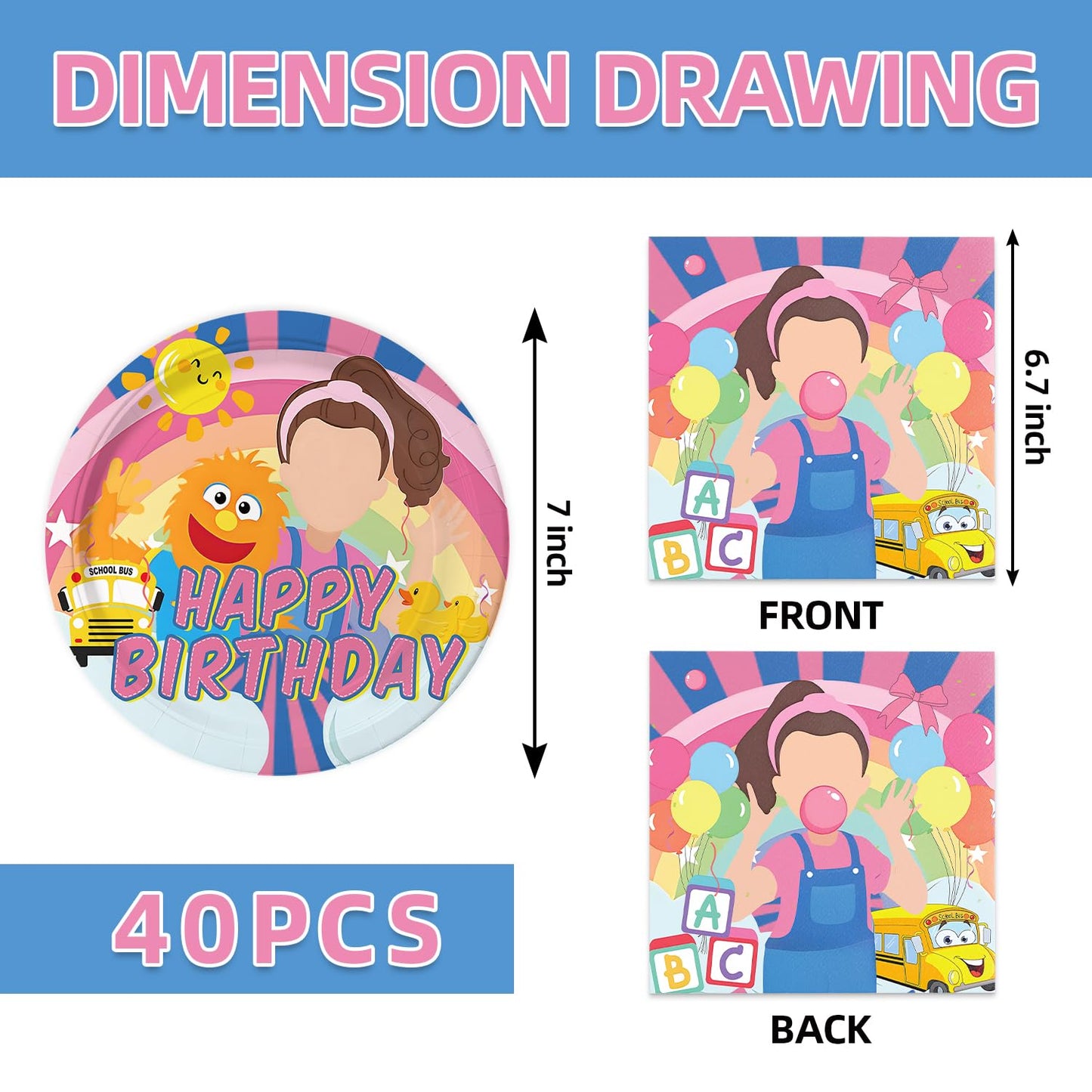 40Pcs Rachell Party Supplies 20 plates, 20 napkins for the Rachell Birthday party Decoration