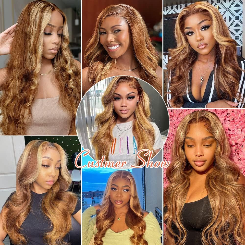 Highlight Body Wave Bundles P2730 Bundles Human Hair 22 24 26 Inch Peruvian Virgin 2 Tone Honey Blonde Mixed With Light Brown Bundle Hair Weave