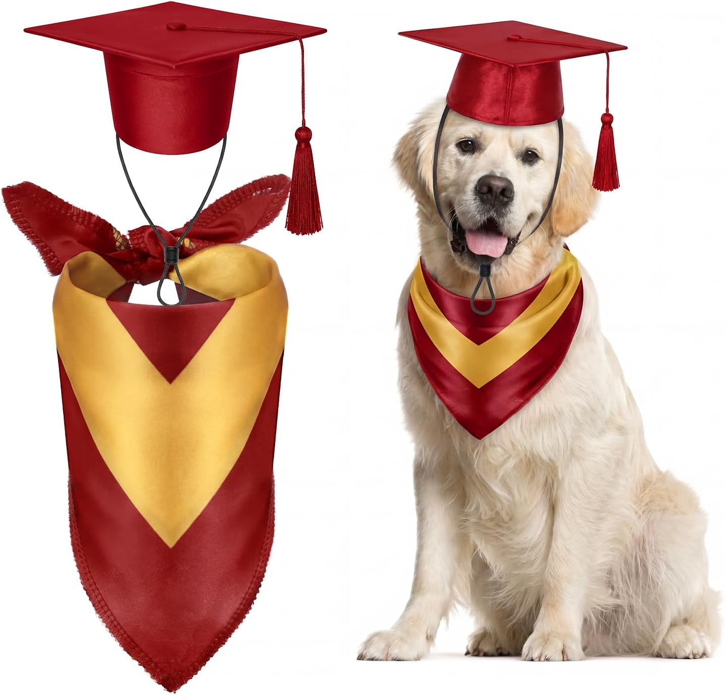 Dog Graduation Cap and Bandana Costume Set - Adjustable, Washable Pet Outfits for 2026 | Yellow, Small