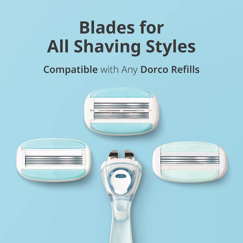 DORCO eve Pack of 6 Razors for Women for Extra Close Shaving, (No Handle, 8 Pcs Razor Blade Refills), Double 3 Curved Blades with Bend-in-the-middle Razor Head, Razors for Shaving