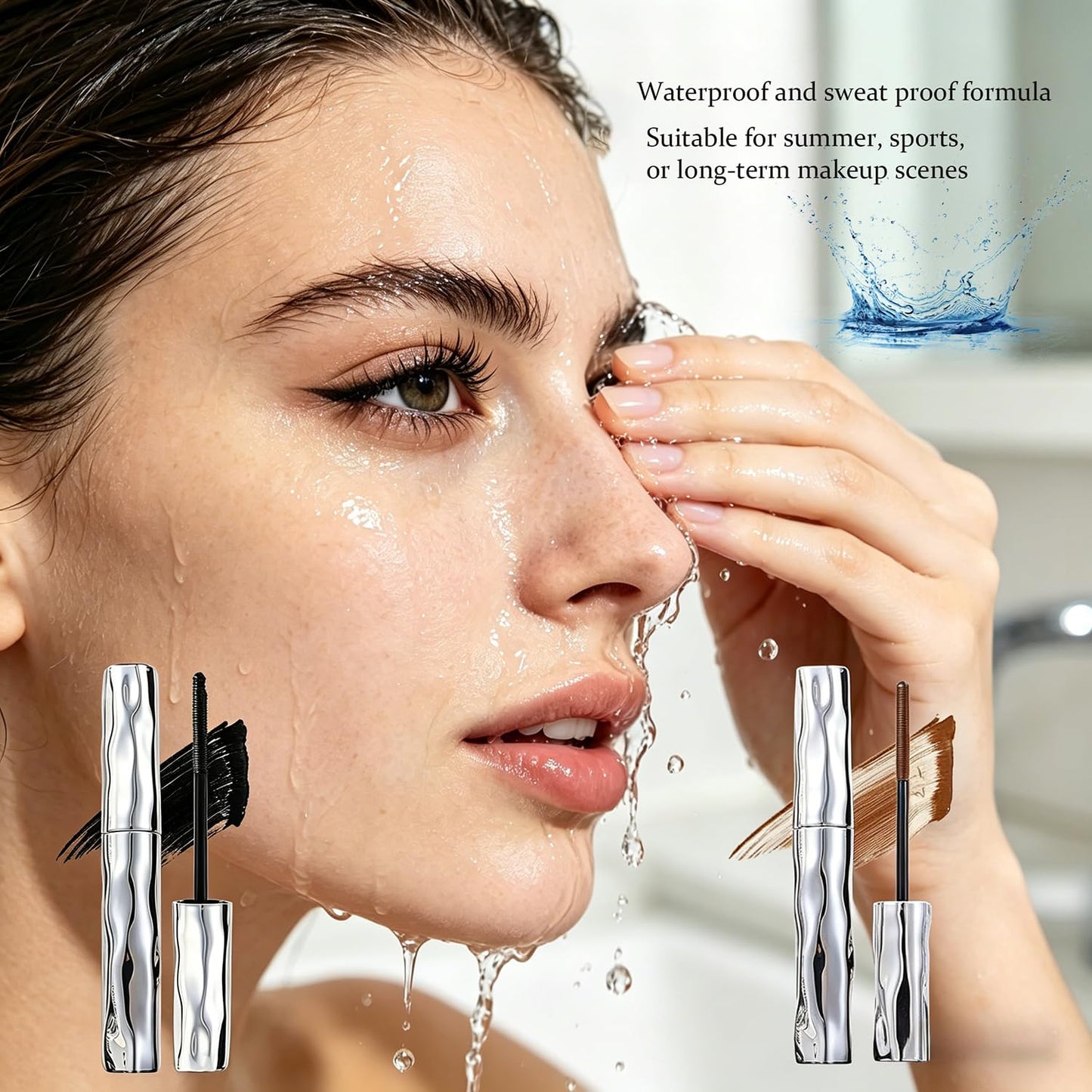 Felvaris Waterproof Fiber Mascara - Lengthening, Washable, Smudge-Proof | Brown Metal Brush