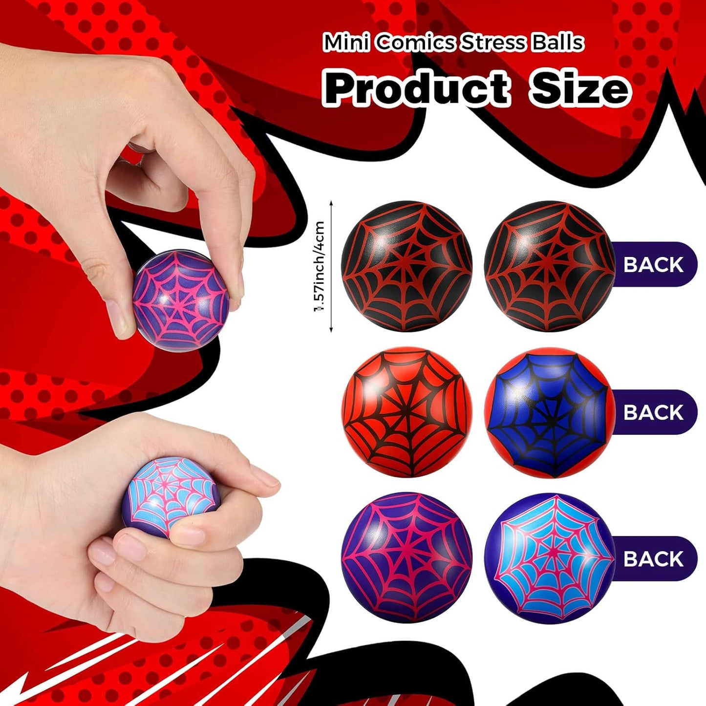 Spider Party Favor Set - 24 Pcs Spider Web Stress Balls for Kids | Fidget Toys & Birthday Goodie Bag Stuffers (3 Styles, 1.57”)
