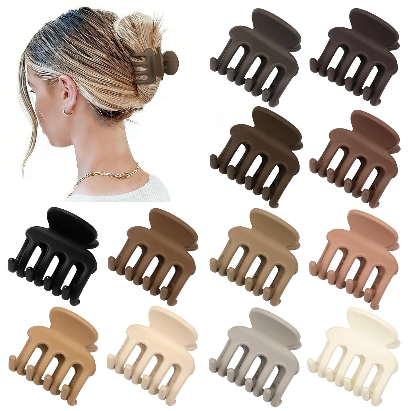 12Pcs Hair Clips for Women - Small Claw Clips for Thin & Thick Hair | Brown 1.8 Inch Hair Accessories