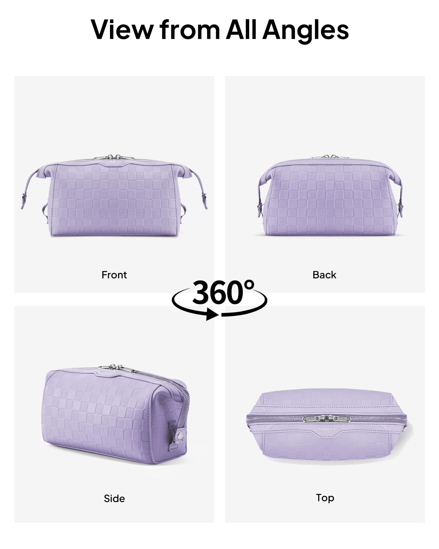 TOPEAST Travel Makeup Bag Cosmetic Bags for Women, 3 Pcs Set Make Up Toiletry Bag with Removable Zip Pouch, Waterproof Leather Makeup Brush Organizer for Travel Essentials, Purple