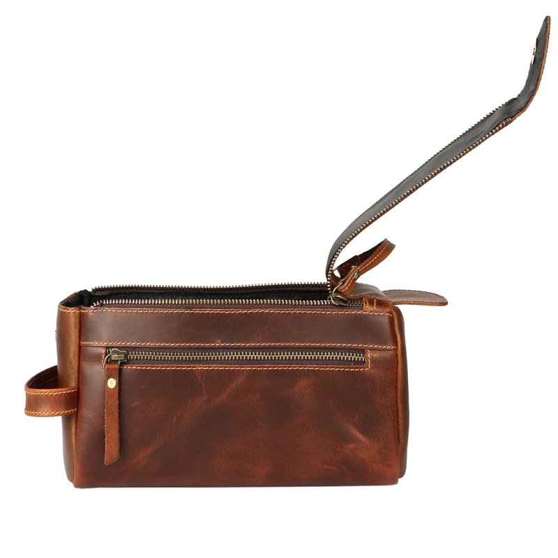 KomalC Premium Buffalo Leather Toiletry Bag for Men & Women With Water resistant Lining, Grooming Travel Pouch, Unisex Wash Bag for Toiletries, Gifts for Men and Women