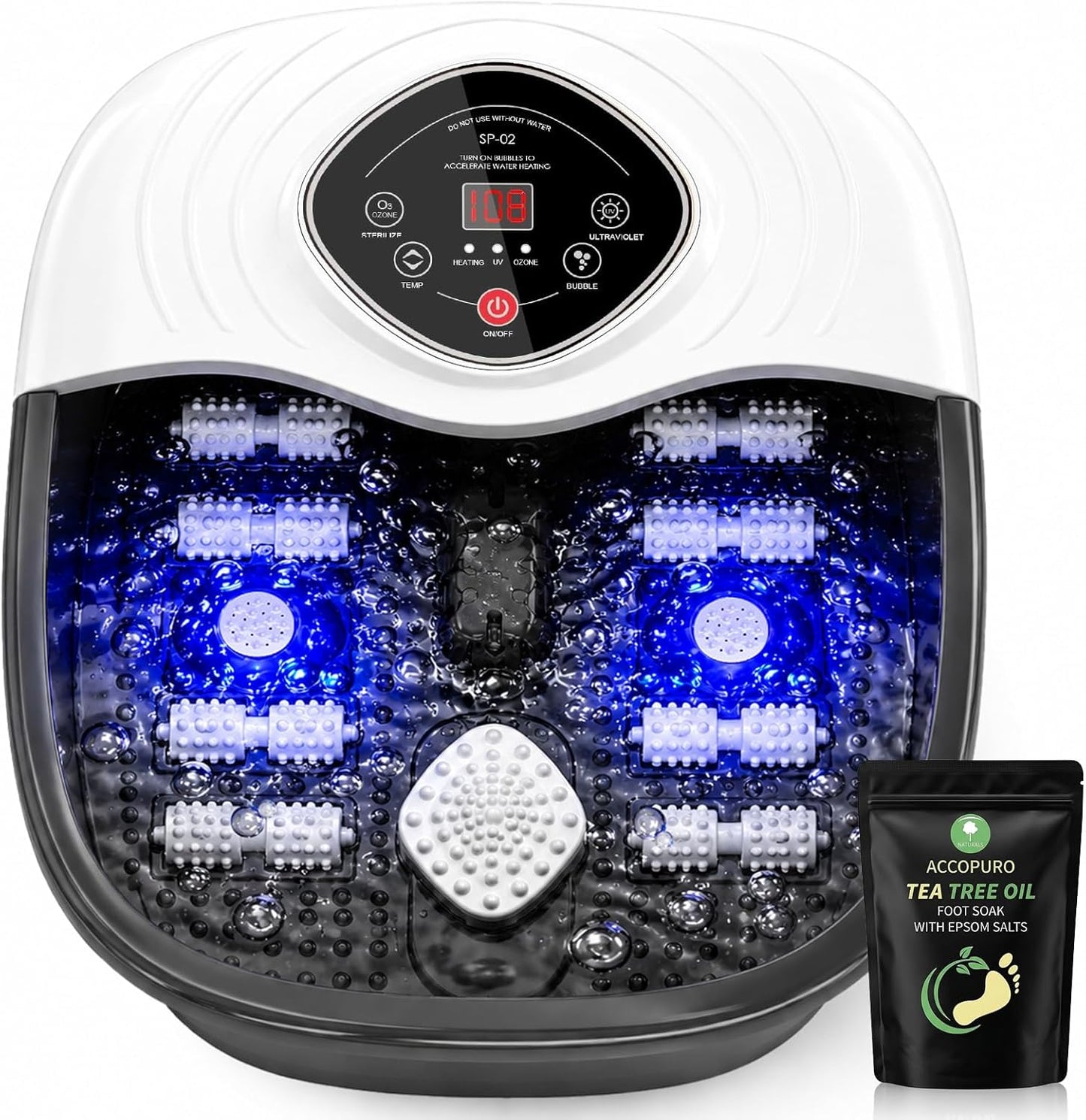 Foot Spa Bath Massager - Heated Shiatsu Roller with UV Ozone & Oxygen Bubbles | Stress Relief Soaking Tub for Home Use