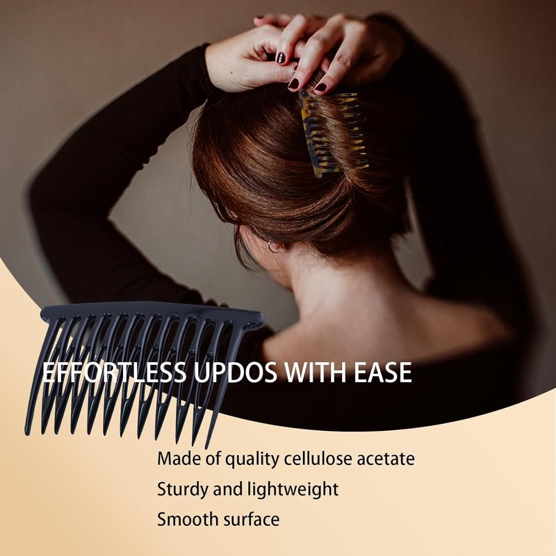 French Side Hair Comb Clips - 2PCS Decorative Hair Accessories for Women | Black & Brown