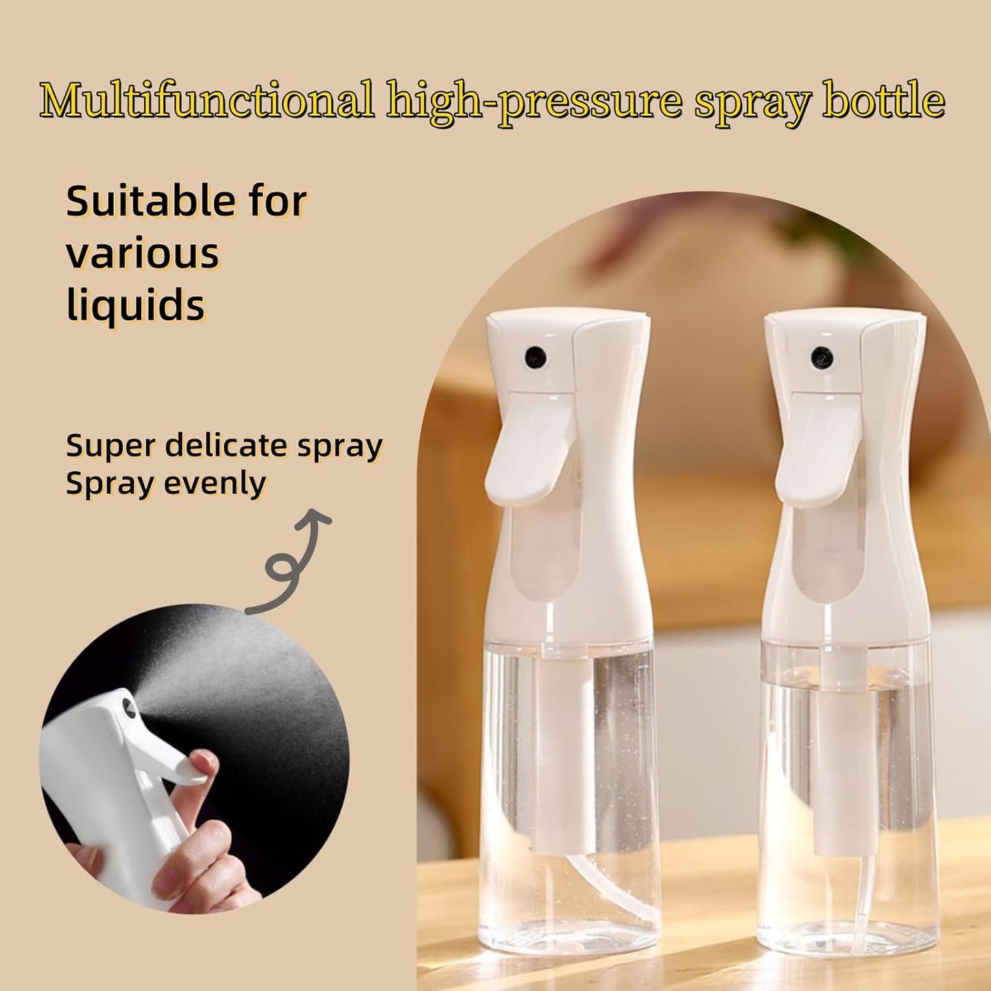 Continuous Spray Bottles - Ultra Fine Mist Sprayer for Hair, Cleaning & Plants | 6.8 OZ (2 Pack)