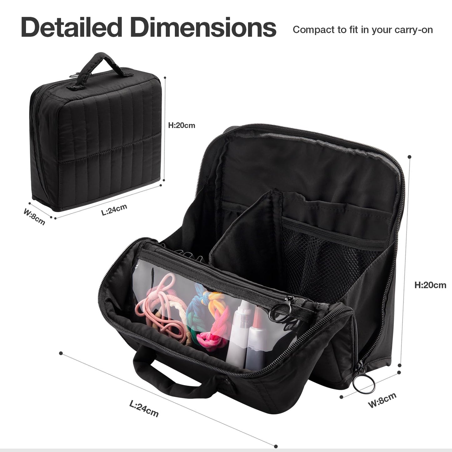 Abiudeng Standing Travel Makeup Bag Stand up Make up Bag Travel Toiletry Bag with Multiple Compartments Large Capacity for Women Business Trips Fitness and Daily Commutes (Black)