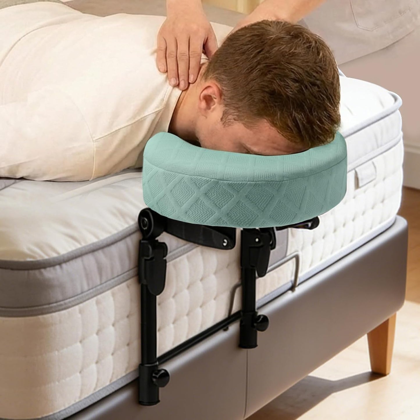 Massage Headrest for Bed - Adjustable Height Memory Foam Face Cradle | Washable Pillowcase (Green)