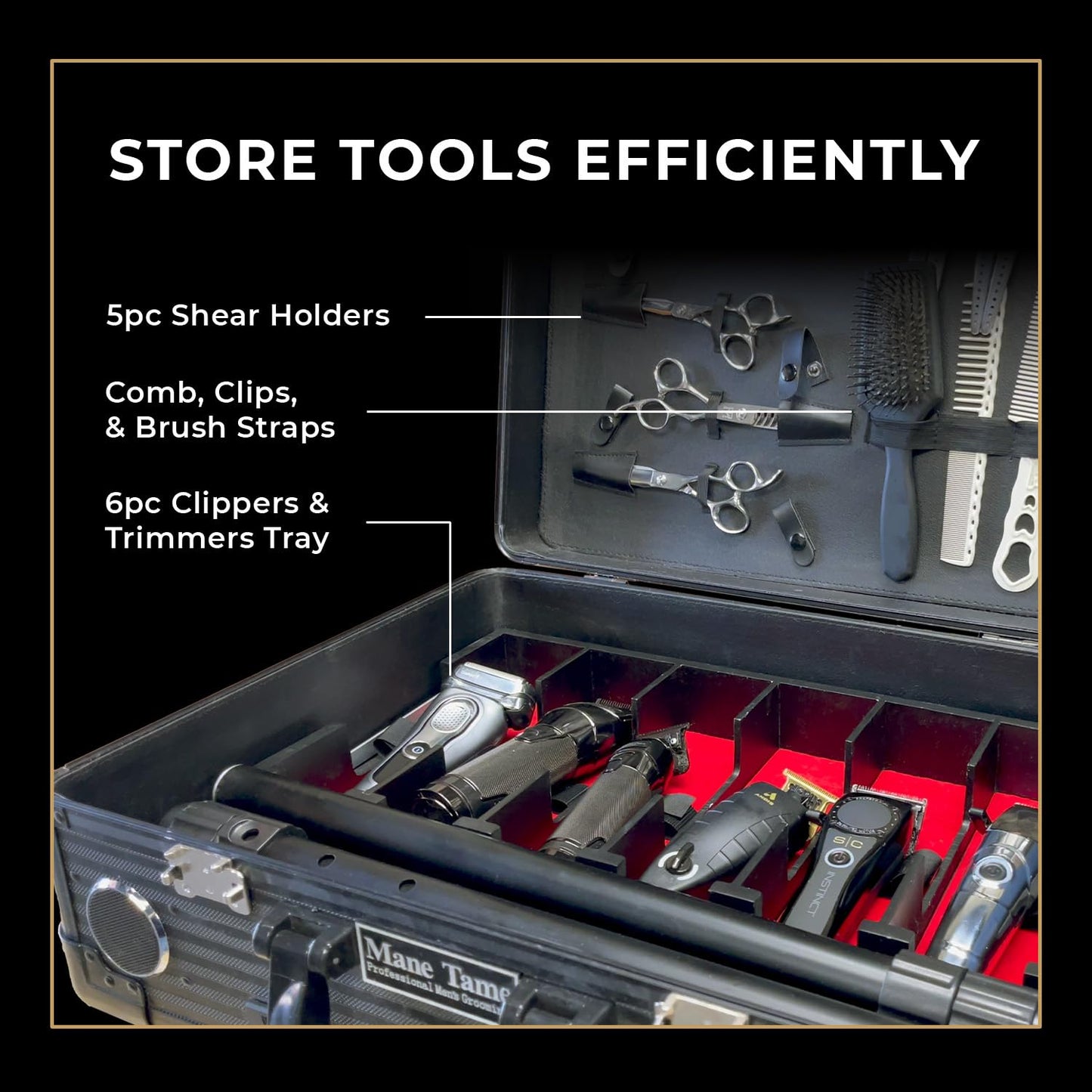 MANE TAME Barber Case – Executive Mobile Barber Station- Black - Includes Speakers and Combination Locks