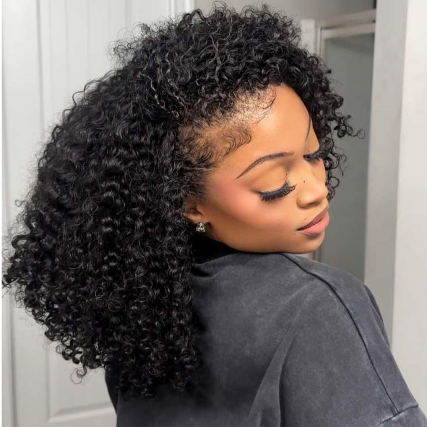 Burmese Curly Half Wig - 200 Density Human Hair | Beginner-Friendly 12 Inch Flip Over Design