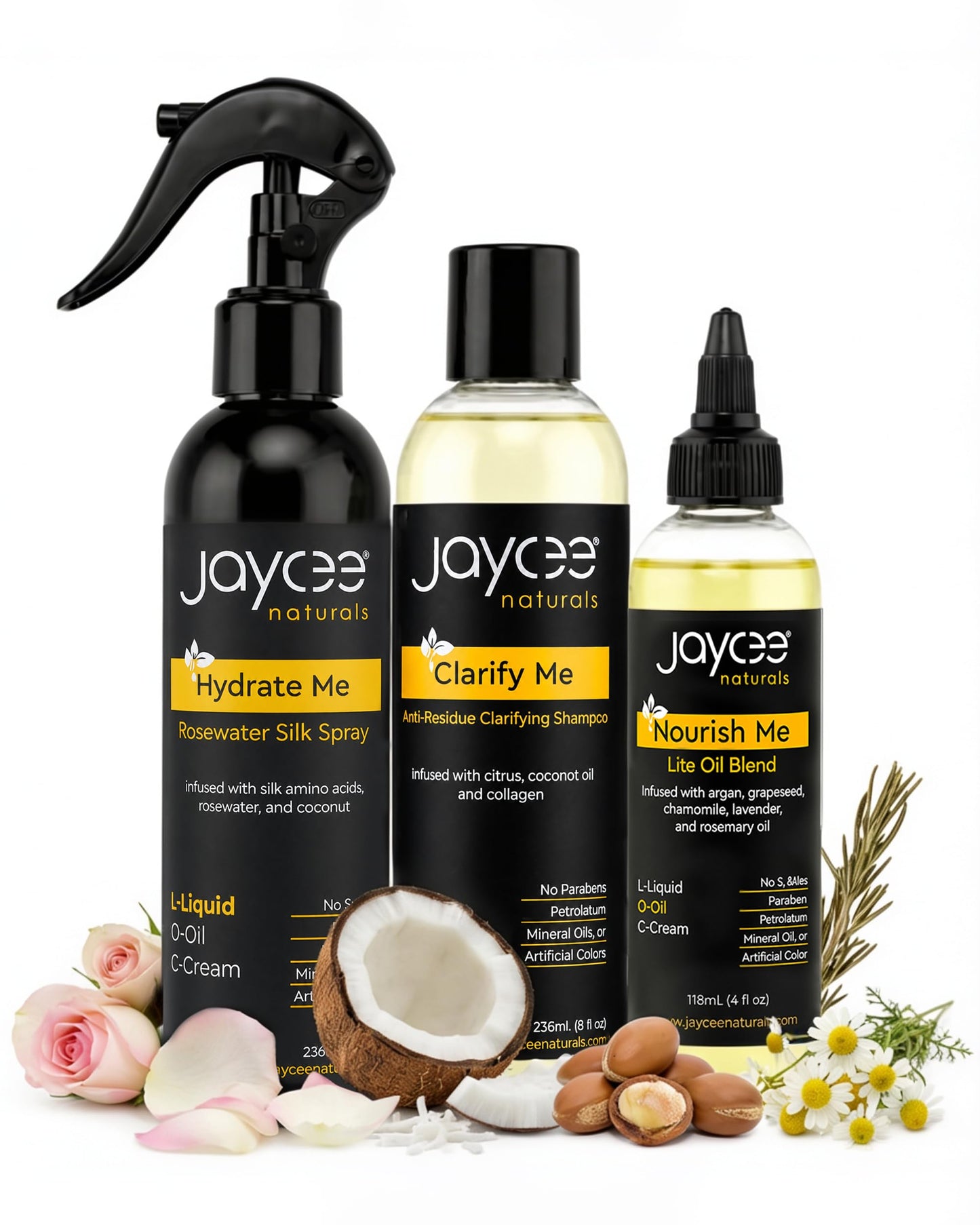 Jaycee Naturals 3-Step Loc Maintenance Kit - Clarify Weekly, Hydrate Daily & Seal Moisture | Shampoo, Rosewater Spray & Lightweight Oil for Locs & Textured Hair - Supports Healthy, Breakage-Free Locs