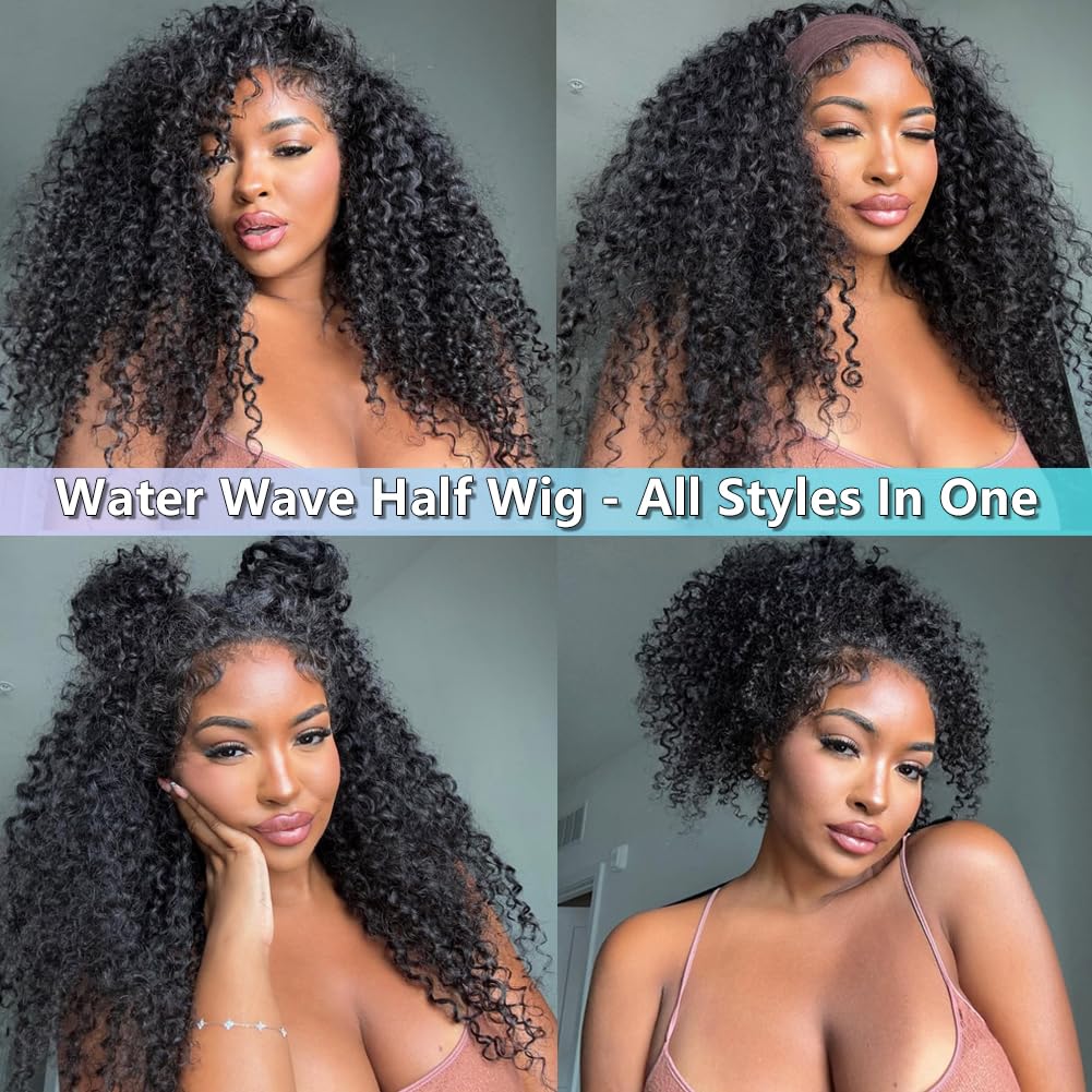 Curly Half Wig - Human Hair Water Wave 24 Inch | 200% Density, Glueless, Beginner Friendly